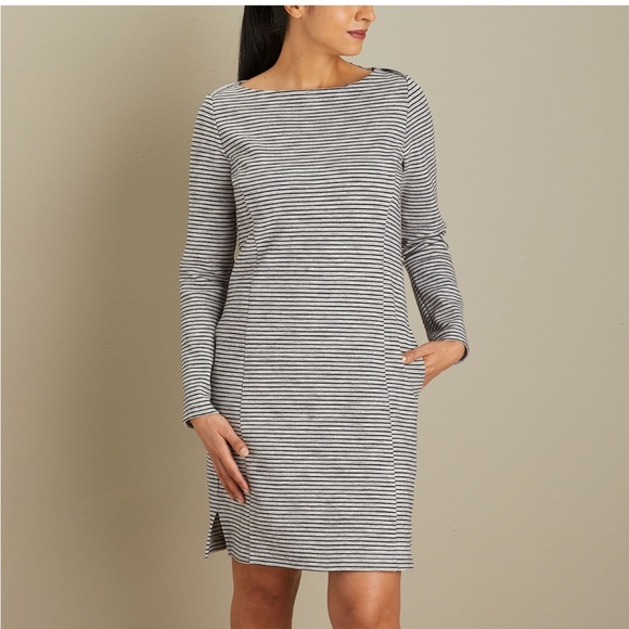Duluth Trading Women's Ponte Pro‎ Dress, Gray Stripe, Size Small - Picture 1 of 16